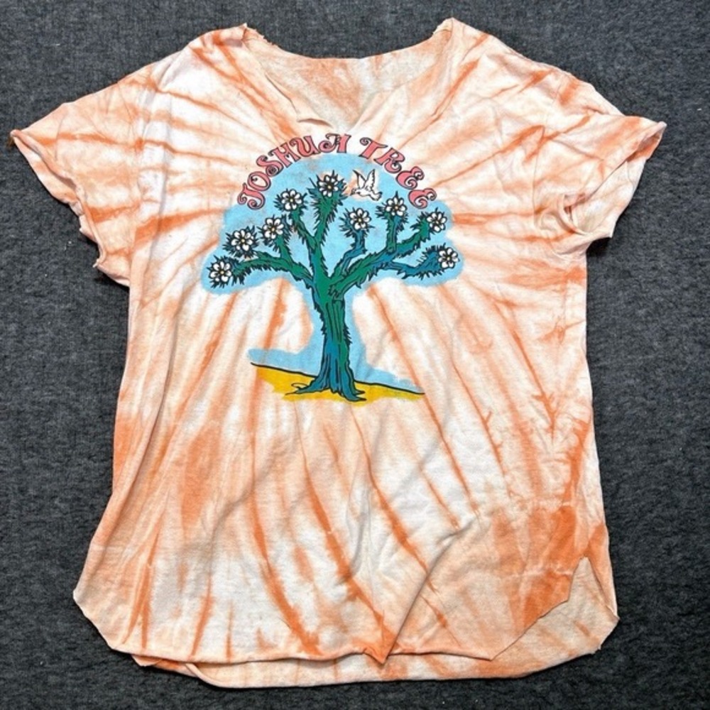 GOAT MOUNTAIN Womens Small Orange‎ White Tie-Dye Graphic T-Shirt Joshua Tree